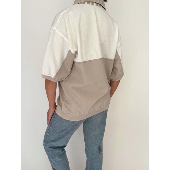 90s vintage white brown striped retro style unisex mens collared polo golf shirt - Picture 5 of 10